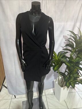 Armani Exchange Black Sleeveless Wrap-Front Mini Dress